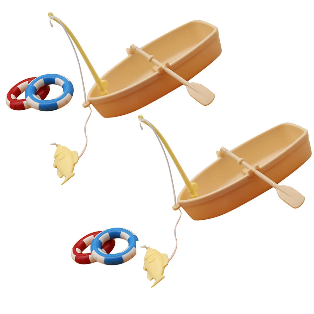 

2 Sets Toys House Swimming Ring Photo Props Miniature Supplies Fishing Boat Child