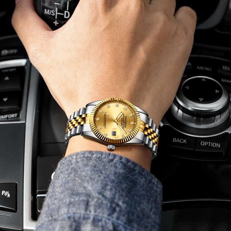 FNGEEN Fashion Couple Watches Stainless Steel Gold Quartz Luxury Women Watches Waterproof Men's Watches Lover Relogios Masculino