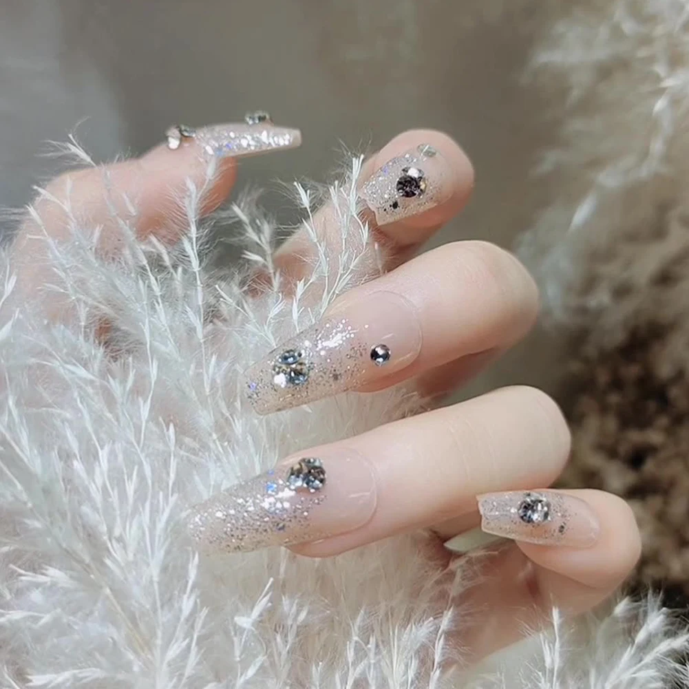 

Искусственные ногти, 24 шт., блестящие, длинные, с полным покрытием, Фотоэлементы с желеобразным гелем/клей, искусственные ногти, художествен...