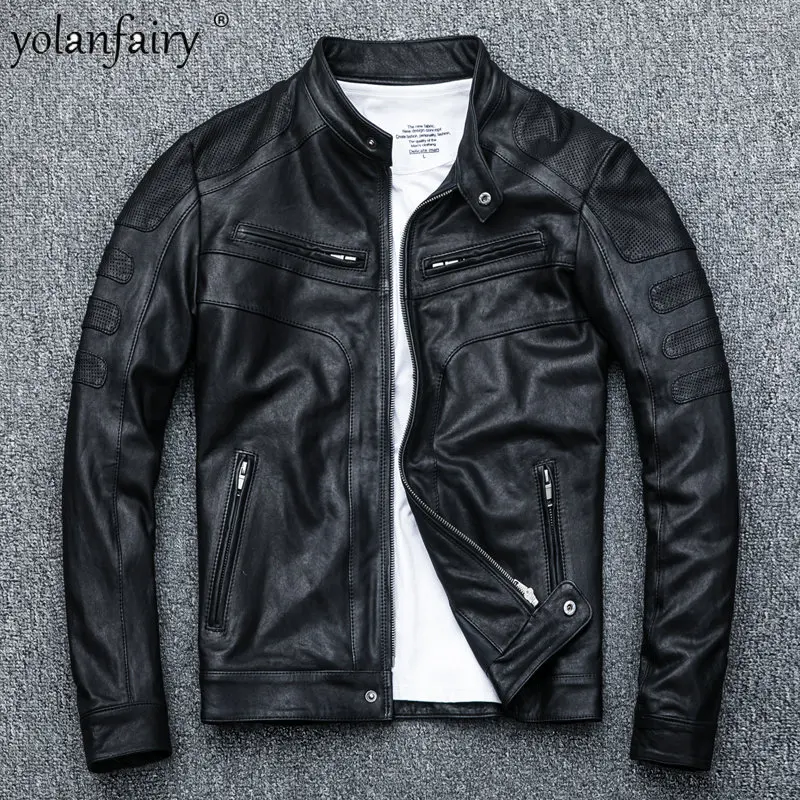 

Genuine Leather Jacket Men Autumn 2023 New Moto Biker Men's Leather Jacket Male Sheepskin Coat Men Slim Leather Jackets Chaqueta