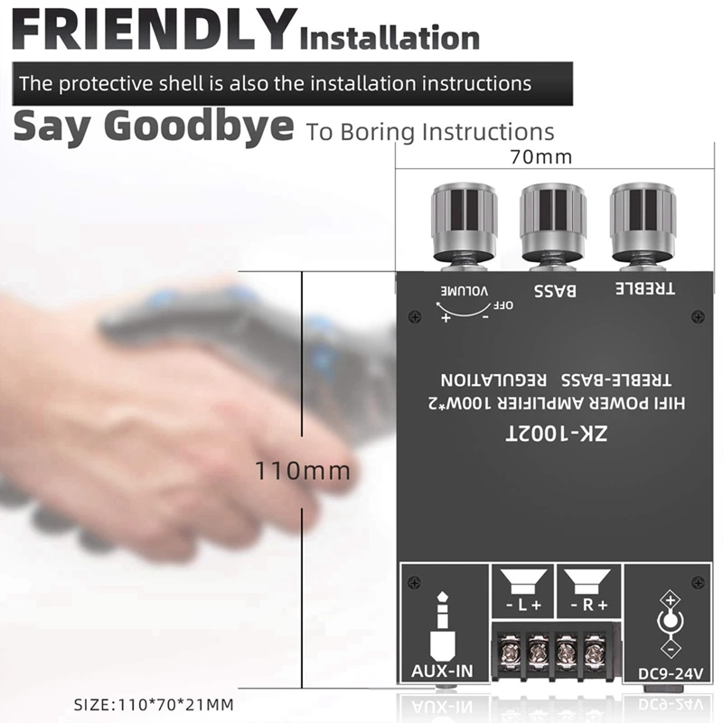 Плата усилителя ZK-1002T с управлением высокими и низкими частотами BT AUX-входами