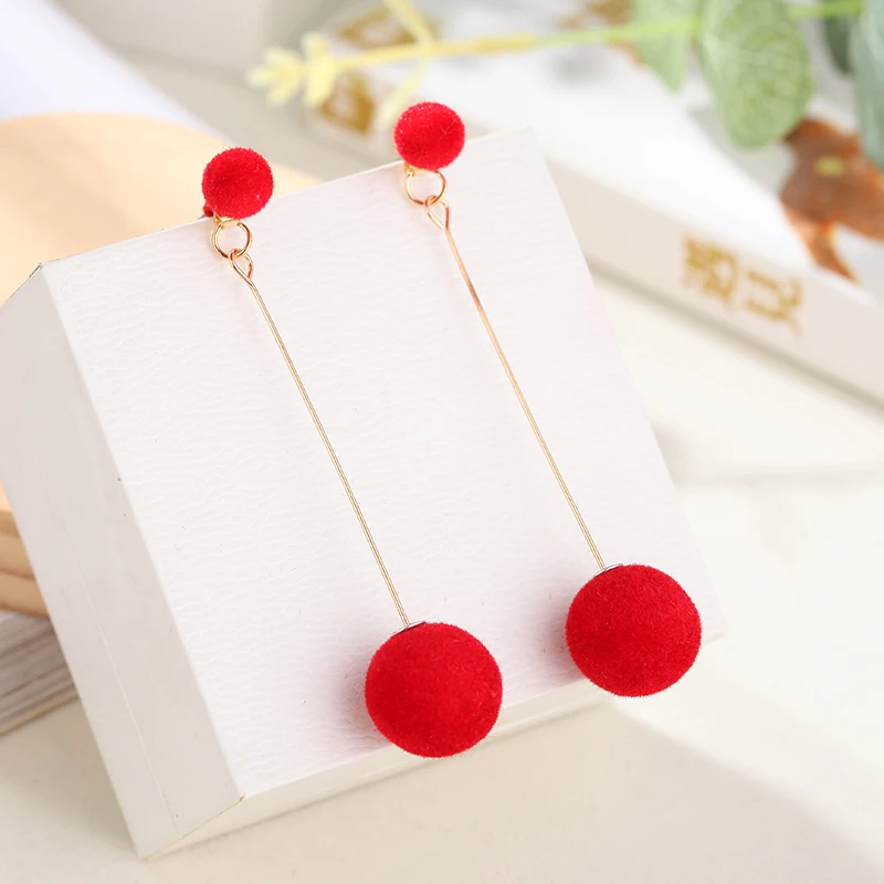 New Fashion Artificial Hair Ball Drop Earrings For Women Korea Personality Round Long Tassel Earrings Statement Ear Jewelry