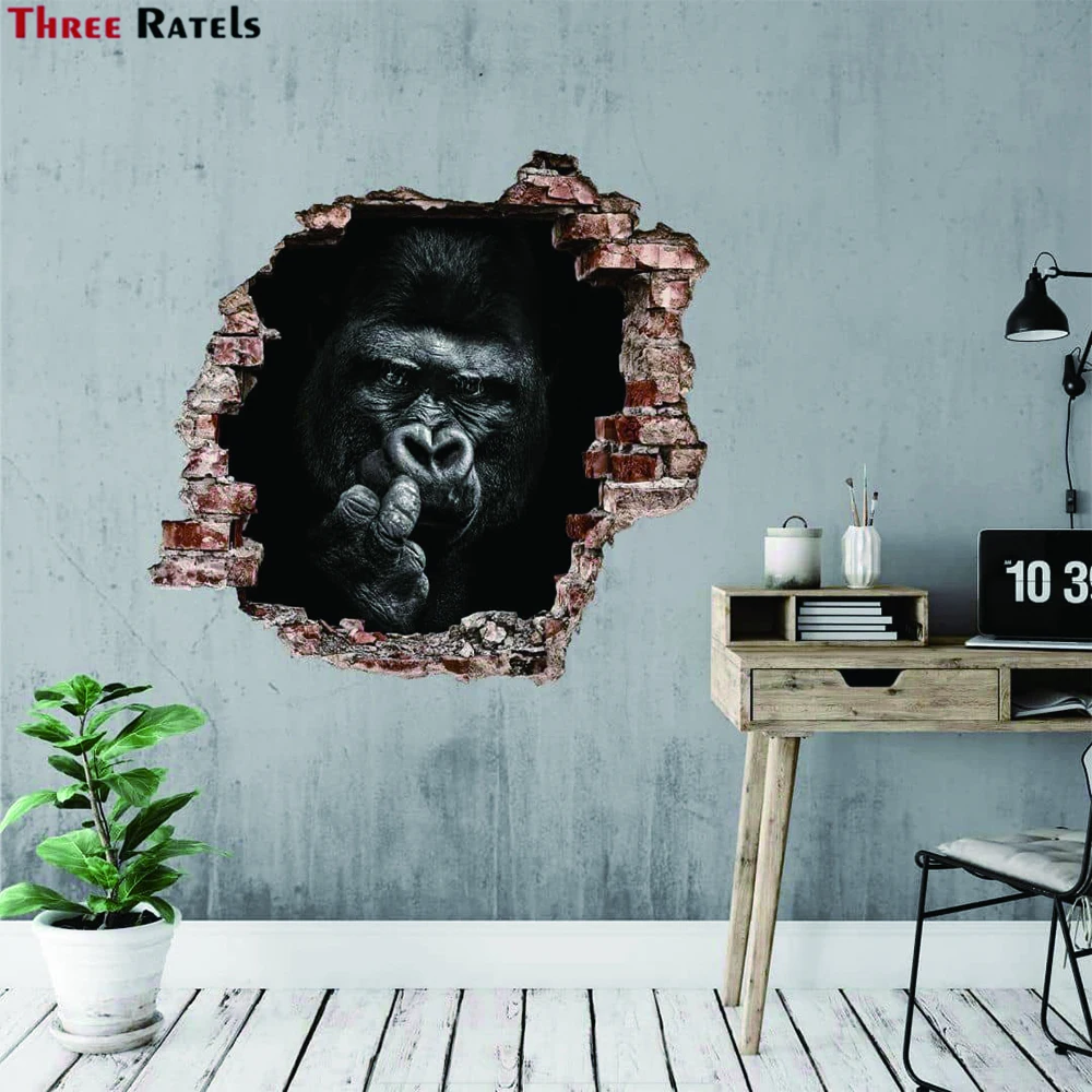

Наклейки на стену три Ratels WF57 шимпанзе, детские обои, украшение для спальни мальчика, гостиной, настенные виниловые наклейки с животными для ...