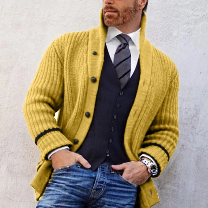 

Men's winter Long sleeve cardigan Top Fall 2021 Fashion V-button sweater jacket