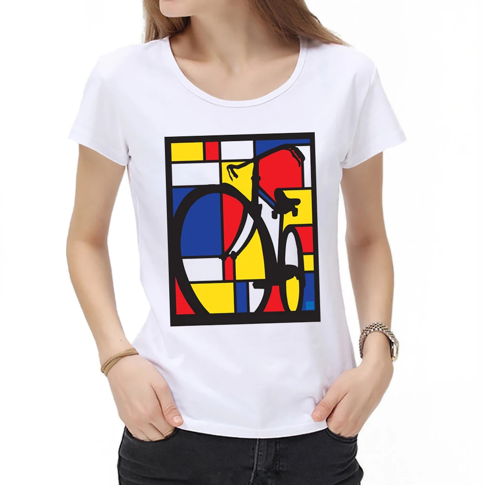 

Новинка, летняя модная женская футболка с коротким рукавом и принтом в виде горного велосипеда, Белые Повседневные топы для девочек