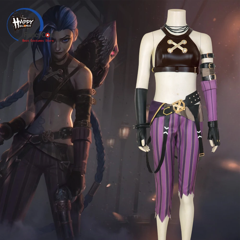 LOL Jinx Cosplay Costume Anime LOL Arcane Jinx Cosplay Uniform Outfits Halloween Carnival Suit Custom Made Halloween Costume