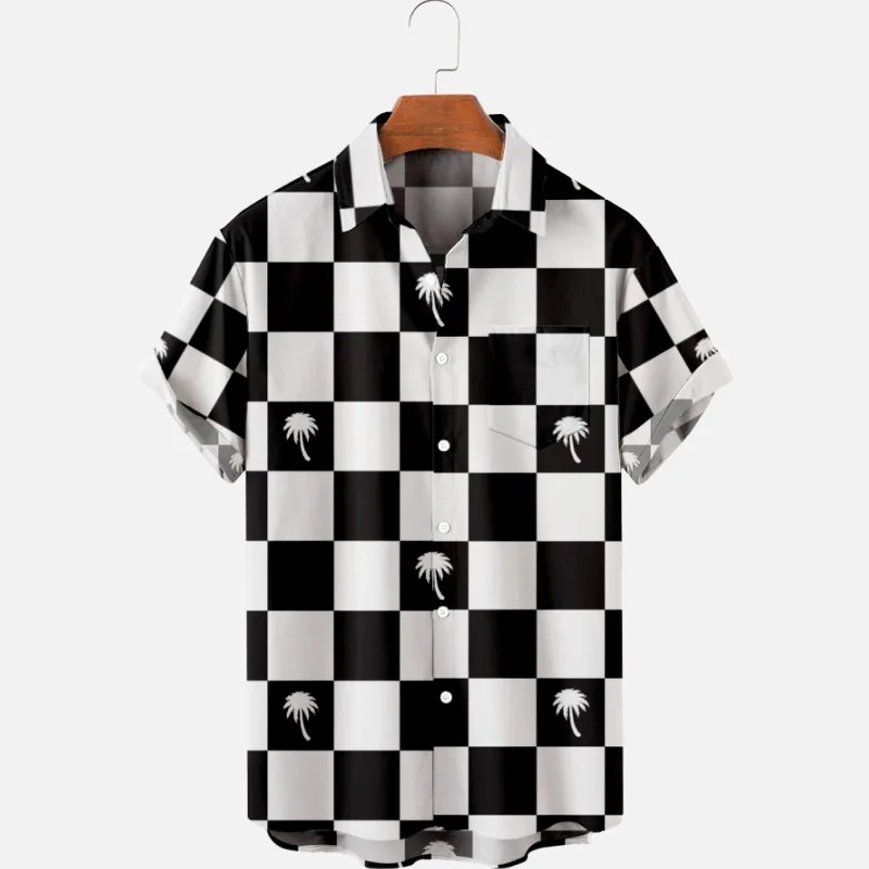 

2022 Summer Plaid Sleeve Short Shirt Casual Loose Men's Top Shirt