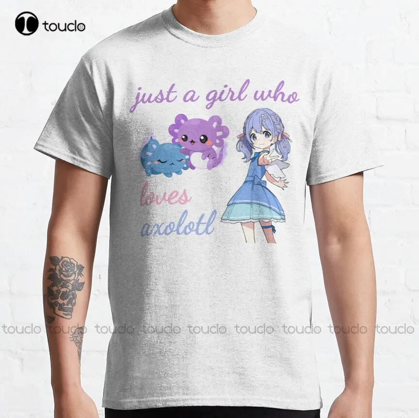 

Классическая футболка Just A Girl, которая любит Axolotls, белые футболки, индивидуальная футболка Aldult для подростков, унисекс, футболка с цифровой п...