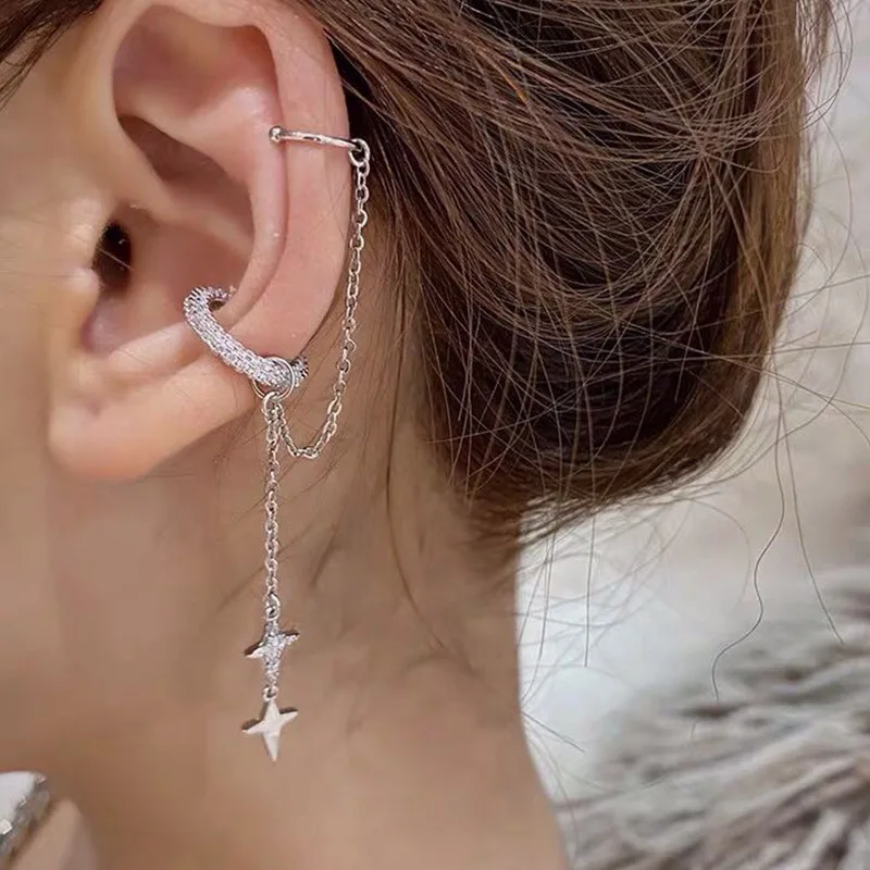 

No Ear Hole Female Ear Clip Round Face Thin Simple Korean Earrings Long Paragraph Temperament Fashion Clip on Earrings