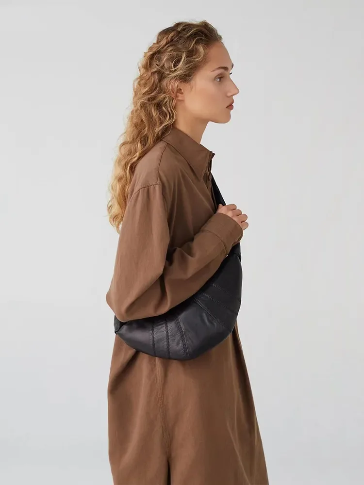 Fashion Luxury Design Summer Croissants Shape Bag Female Women Genuine Leather Shoulder Crossbody Bag Hobo Bag