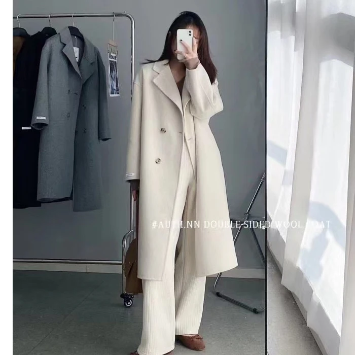2024 осенние шерстяные пальто с отложным воротником зимнее кашемировое двубортное