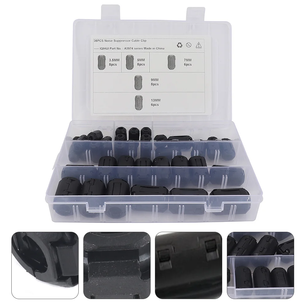 

36 Pcs Detachable Anti-interference Degaussing Ring Bead Choke Cord Tweezers Zinc Ferrite Removable Core