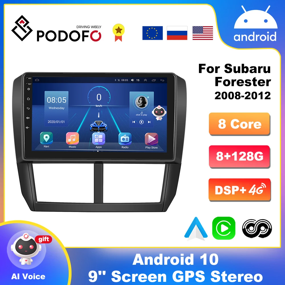 Автомагнитола Podofo 9 дюймов CarPlay Android 10 для Subaru Forester 3 SH 2007-2013 мультимедийный плеер
