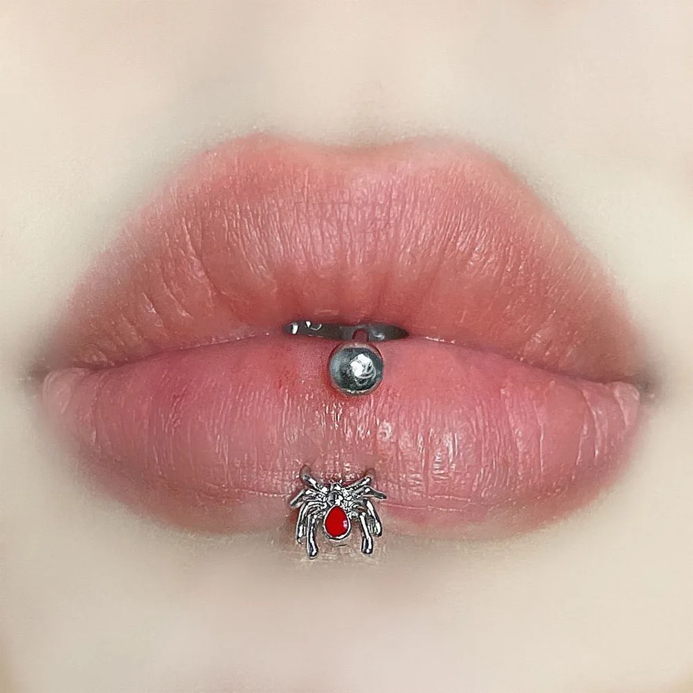 1PC Steel Titanium Lip Ring Spider Heart Crystal Labret Ring Piercing Punk Black Nose Ring Eyebrow Tongue Piercing Jewelry