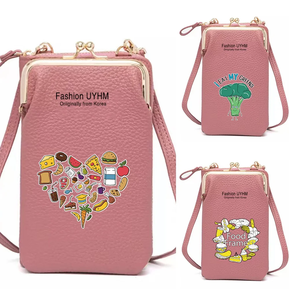 

Модная женская сумка через плечо для телефона, розовые сумки с пищевым узором, кожаная сумка-мессенджер на плечо, клатч, женские сумки, сумочка