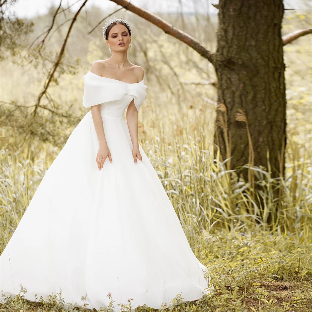 

Boho Organza Simple Wedding Dresses Off Shoulder A-Line Bridal Dress Custom Made Floor-Length Wedding Gowns Vestidos De Novia