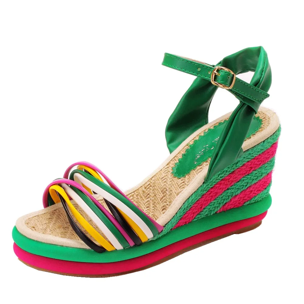 

Женские босоножки на танкетке, сандалии на высокой платформе 9 см с открытым носком и пряжкой на щиколотке, лето 2022