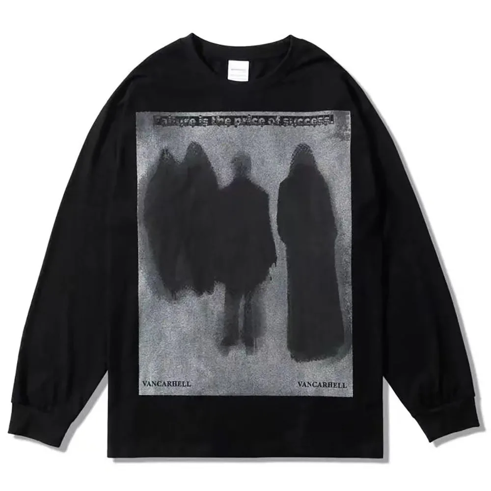 

Футболка мужская оверсайз в стиле хип-хоп, черная хлопковая с длинным рукавом и принтом в виде теней, осень 2022