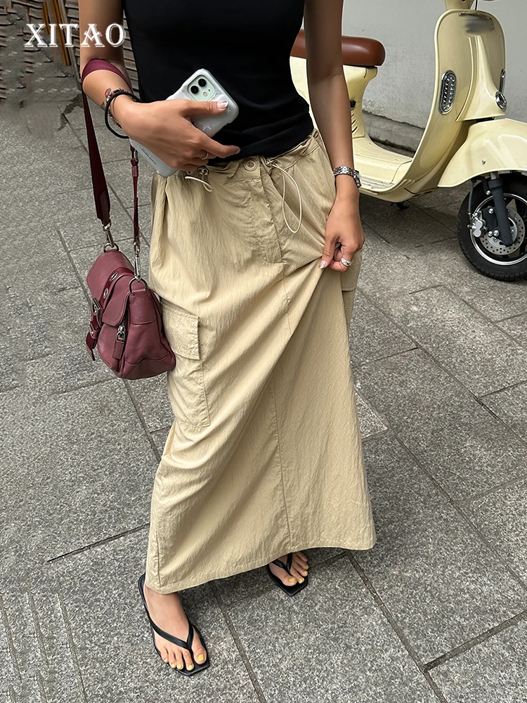

XITAO Casual Slit Female Skirt Solid Color Draw Striped Bandage Straight Skirt Summer New Simplicity Women Temperament WLD20022