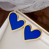 2021 newest fashion stainless steel gold color blue heart ears earring simple atmosphere titanium steel gift for woman jewelry