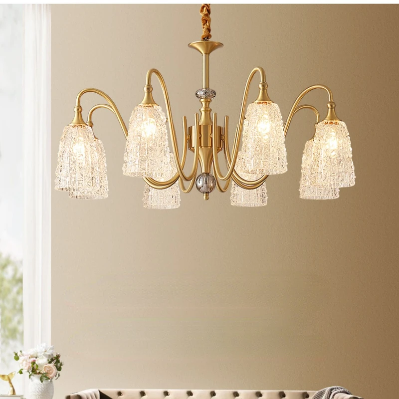 

yj Light Luxury Copper Chandelier American High Sense French Dining-Room Lamp Modern Minimalist and Magnificent Lamps