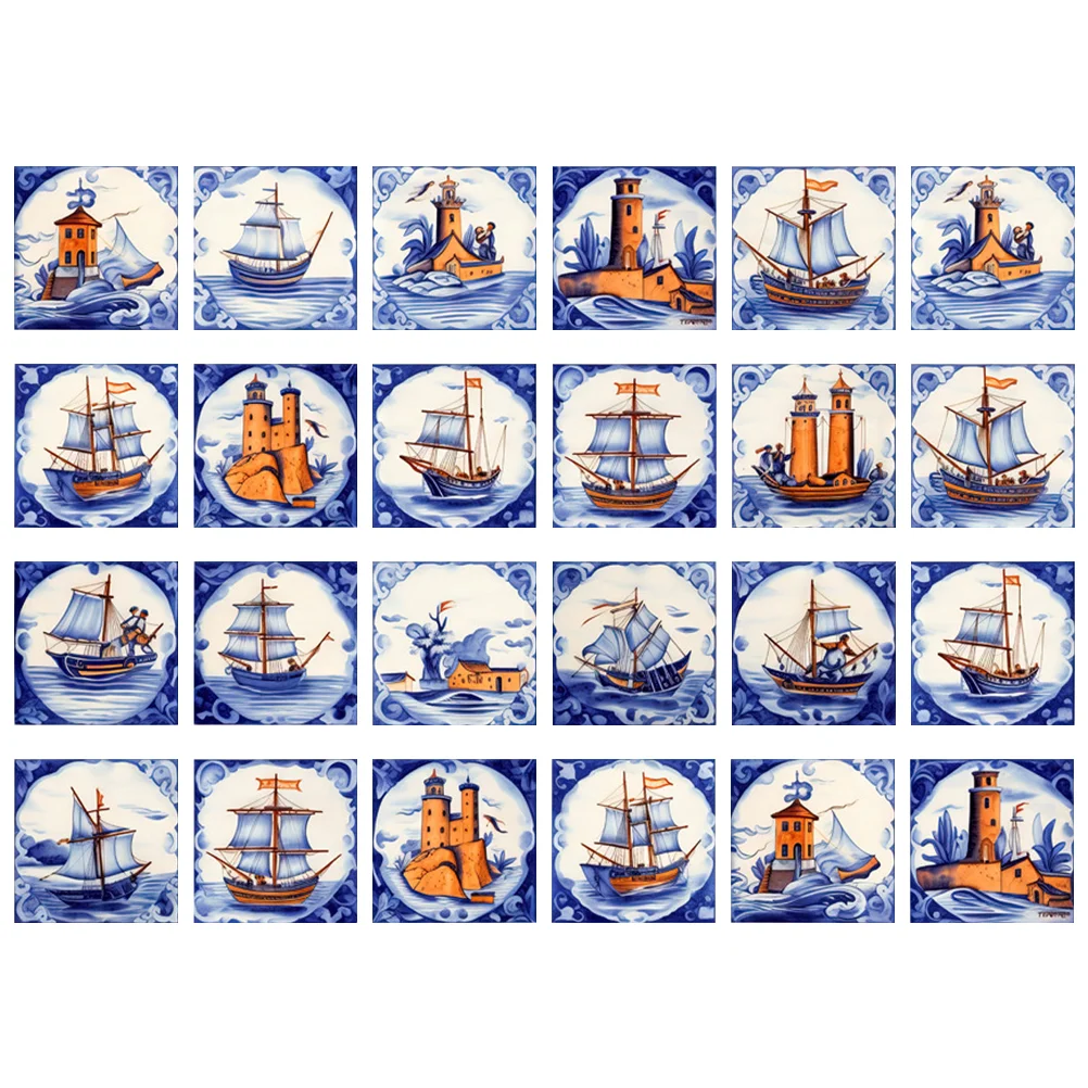 

24pcs Tile Decals Vintage Tile Stickers Kitchen Peel and Stick Wall Tile Stickers Bathroom Stickers