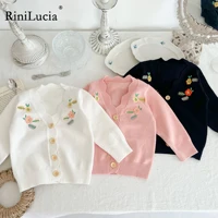 rinilucia newborn baby boy girl clothes embroidery sweater v neck button up knitted cardigan kids casual tops for autumn