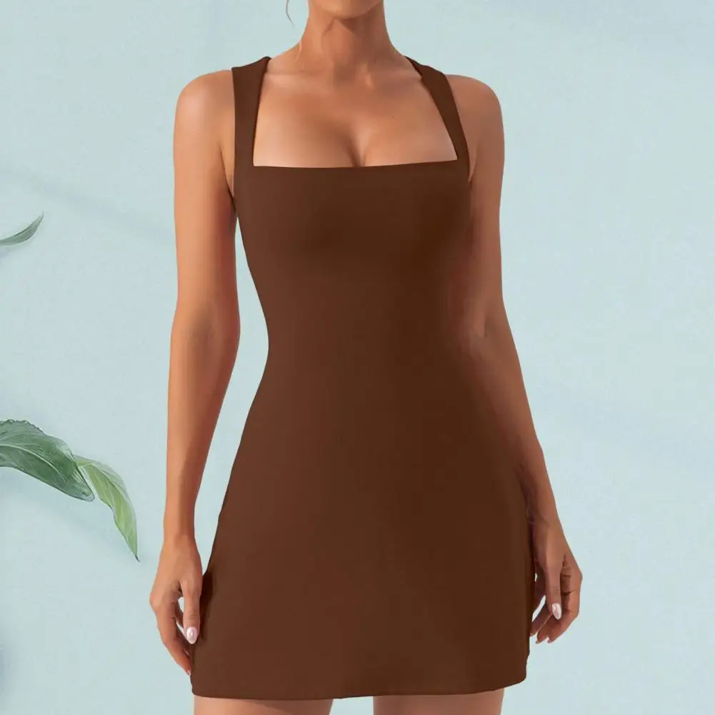 

Square Neck Sheath Dress Tank Top Dress Flattering Women's Square Neck Bodycon Dress Backless High Elasticity Above Knee