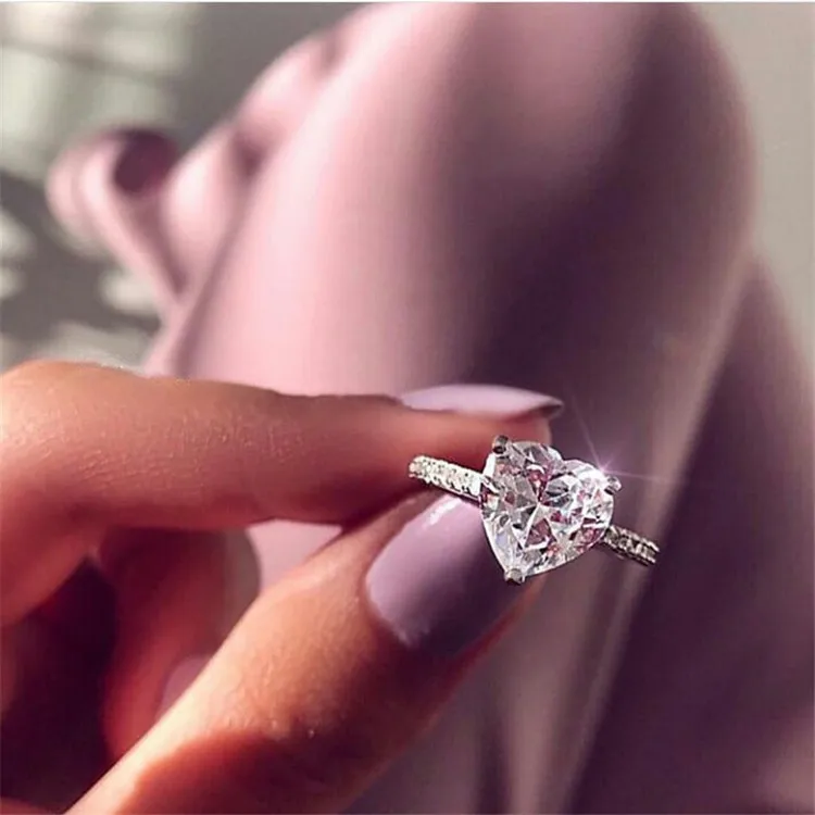 

Milangirl Fashion Plata Crystal Heart Shaped Wedding Rings Women's big Zircon Engagement Rings Glamour Fashion Jewelry