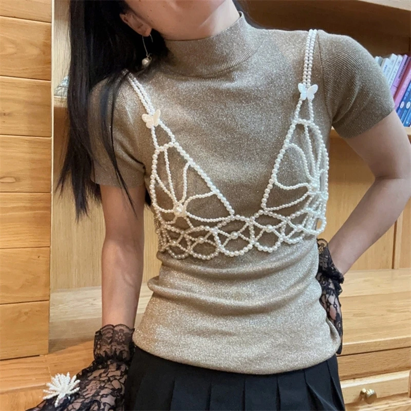 Бюстгальтер-цепочка ручной работы с жемчугом модный аксессуар для модных женщин