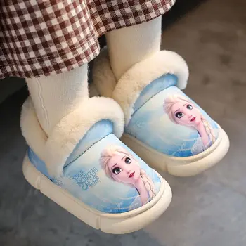 Disney Frozen Princess Elsa Winter Girls Casual Shoes Children's Cotton Plush Warm Baby's Snow Boots Pink Purple Shoes Size22-35 1