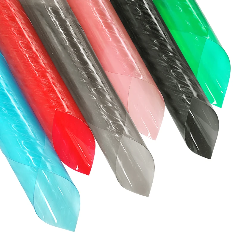 

30*135cm Clear PVC Film Roll Colorful Light Pillar Pattern Faux Leather Sheets Vinyl Fabric for Notebook Cover Bow Craft DIY