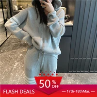 autumn and winter new tb college style waffle knitted suit loose and thin large size sweater zipper hat sweatpants