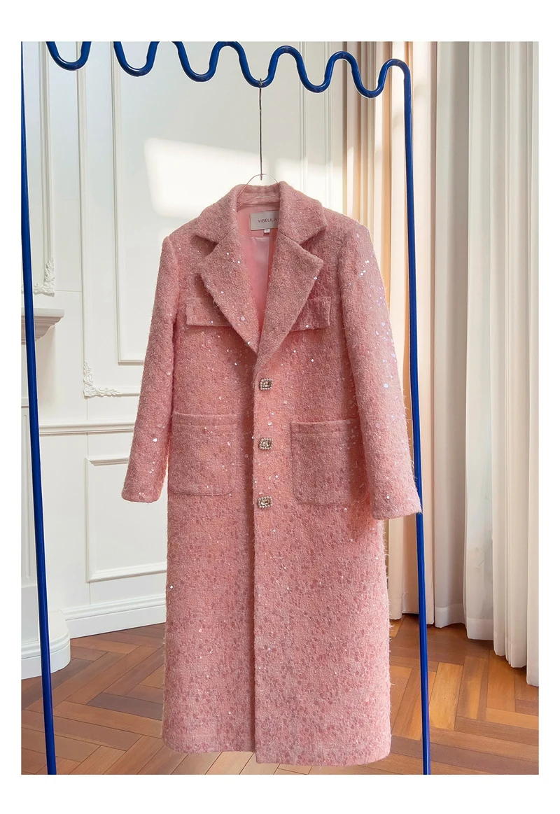 YIGELILA женское шерстяное длинное пальто 2024 зимняя однобортная верхняя одежда