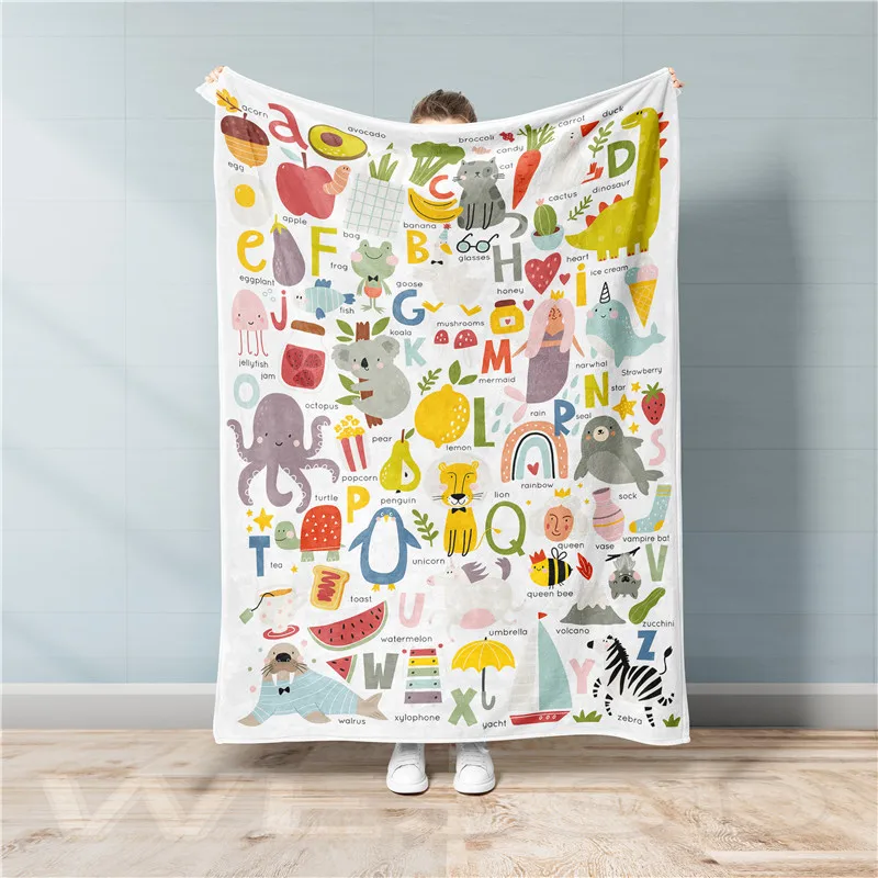 

Cartoon Alphabet Throw Blanket Kids Nordic Style Kawaii Blanket Soft Fluffy Flannel Fleece Single Bedspread On The Bed Children