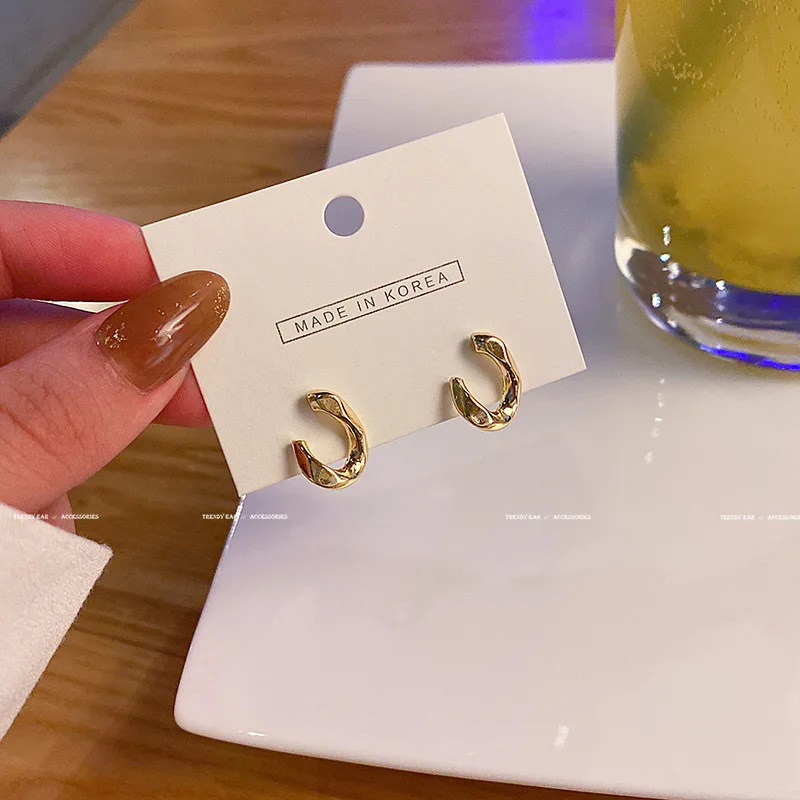 

2022 Korean S925 Silvers Metal Irregular Hoop Earrings Design Female Wholesale Earrings Exquisite Jewellery for Women Fashion