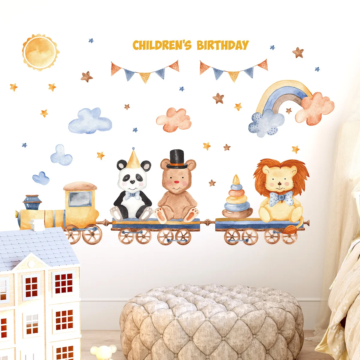 Цирковые самоклеящиеся настенные наклейки в виде детских животных паровой поезд