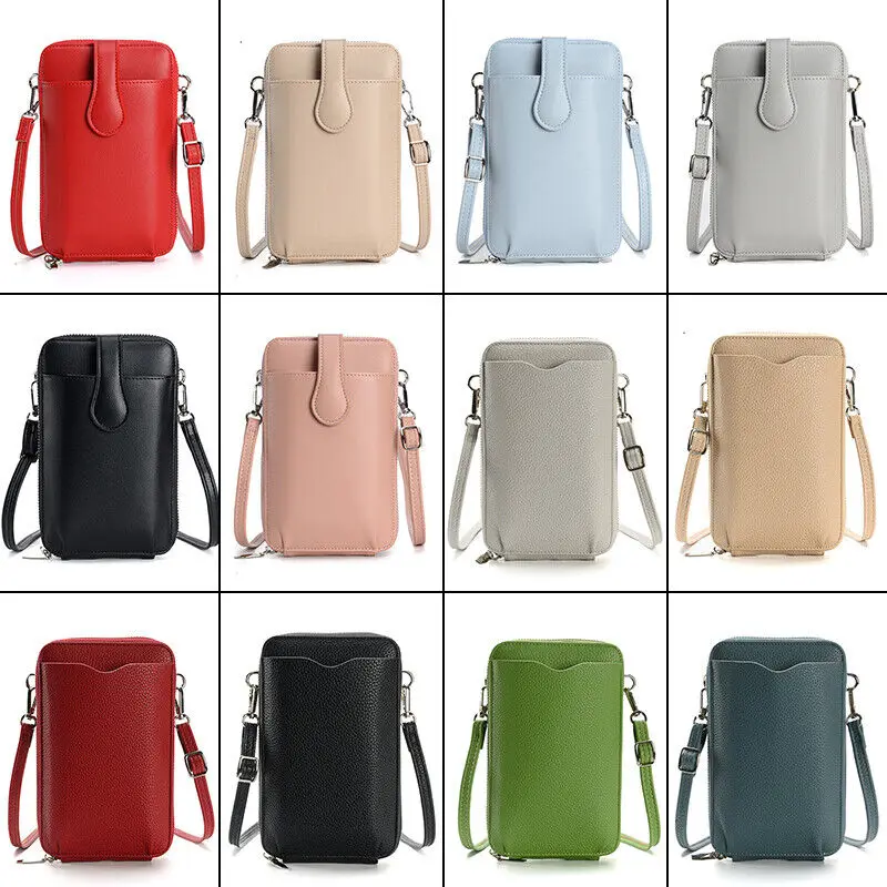 Women Small Mobile Phone Bag Pouch PU Leather Crossbody Purse Wallet Shoulder Bag Mini Zip Around Handbag