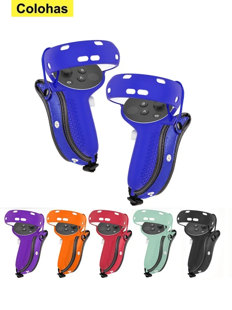 

For Oculus Quest 2 Grip Cover Touch Controller Grip Anti-Throw Leather Handle Sleeve With Adjustable Hand Strap VR Accessories