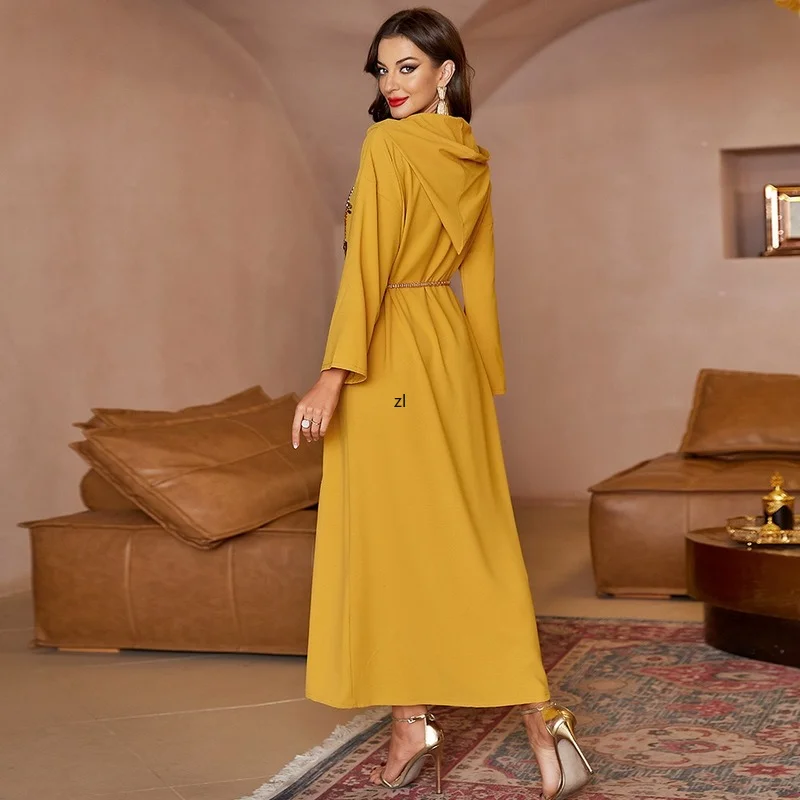 Arab Dubai Muslim Dress Hijab Women With Diamond Loose Robes 2022 New Hooded Elegant Fashion Jalabiya Abayas Muslim Maxi Dresses