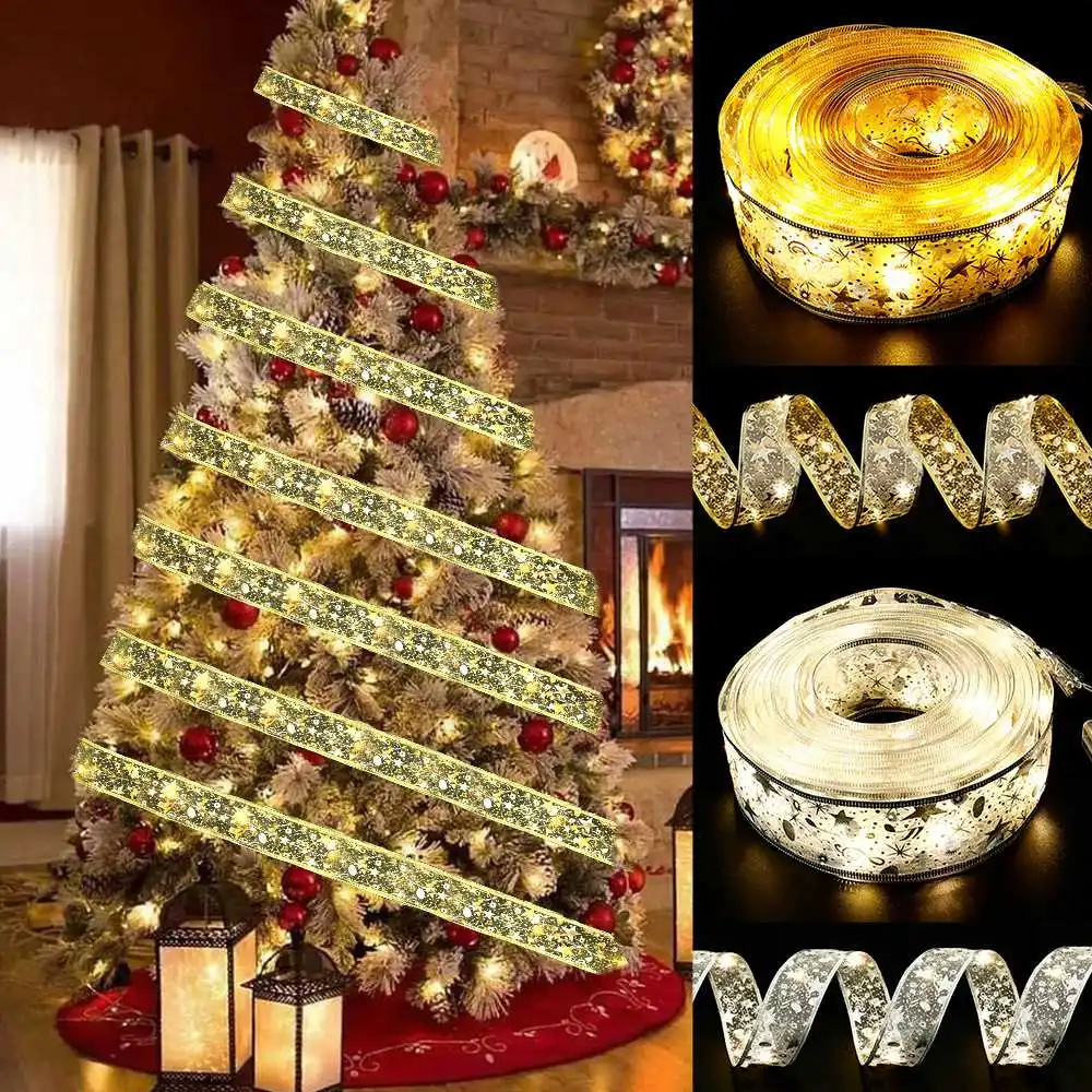 

Merry Christmas Ornaments LED Ribbon Lights Christmas Tree Decorations for Home 2022 String Lights Navidad Natal New Year 2023