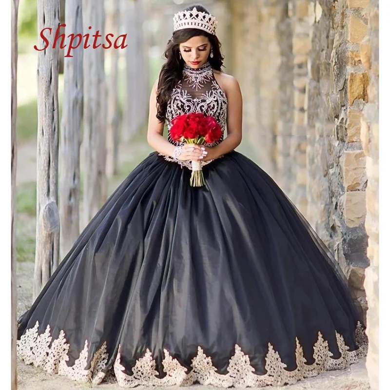 Роскошные черные платья для Quinceanera с кристаллами бальное платье женское длинное