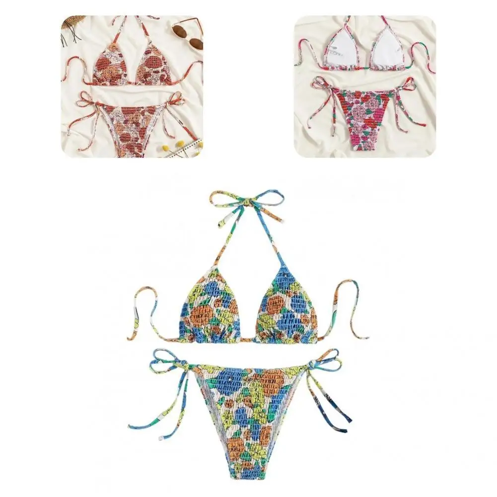 

2Pcs/Set Popular Split Bikini Printed Ladies Swimsuit Off Shoulder Triangular Bathing Suit