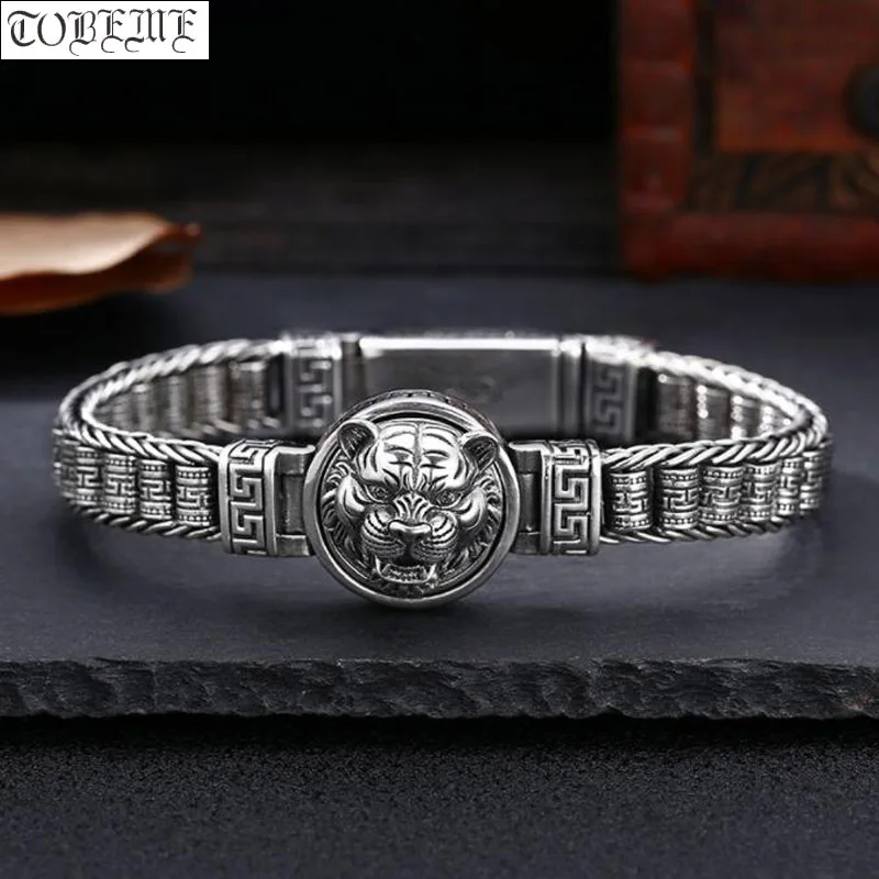 

Винтажный женский браслет из серебра 100% пробы с тигром, серебряный мужской браслет с символом на удачу, тайский серебряный браслет в стиле х...