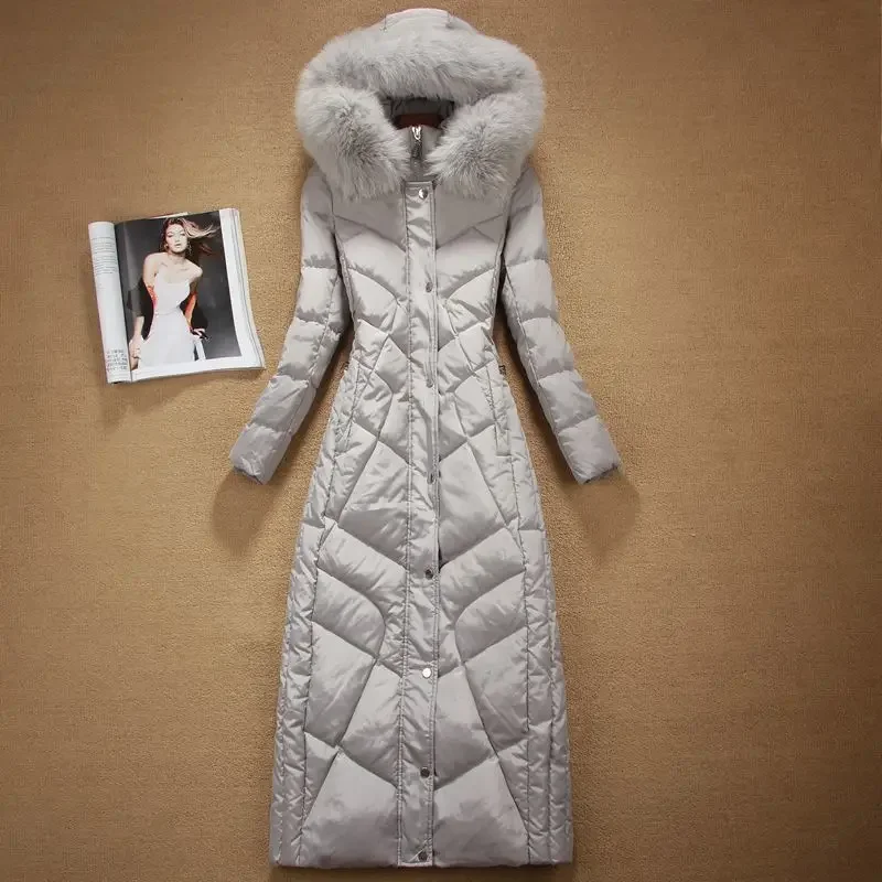 Женский пуховик 2023 зимняя новая мода тонкий воротник из натурального лисьего