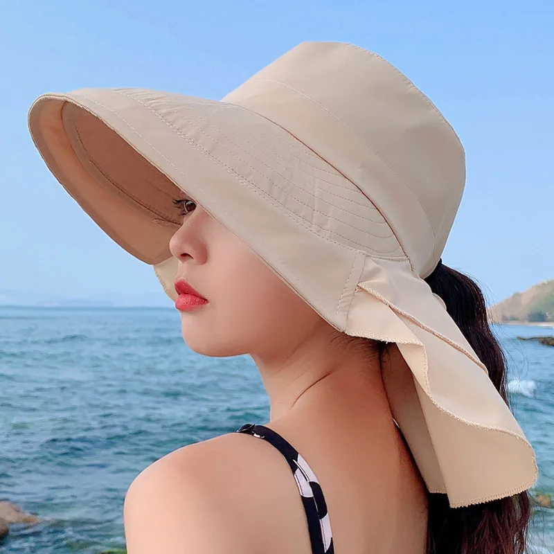 

Sun Hats With Face Neck Protection For Women Sombreros Mujer Verano Wide Brim Summer Visor Caps Anti-UV Chapeu Feminino outdoor
