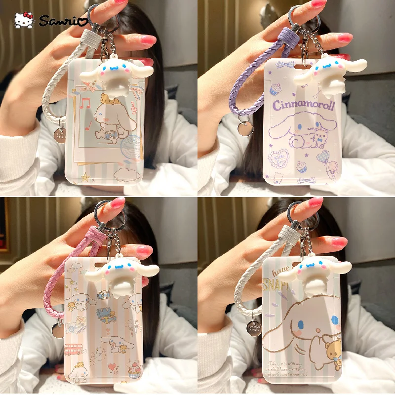 

Kawaii Cinnamorroll ID Card Holder Cute Sanrio Cartoon Bus Card Cover Case Photo Display Women Backpack Decoration