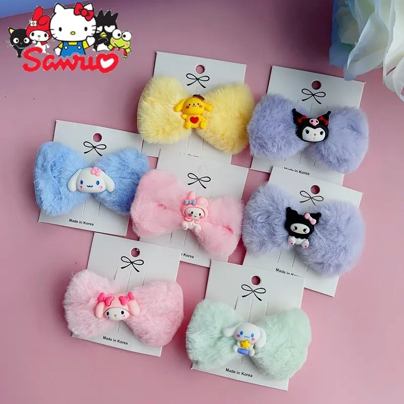 Купи Cute Sanrio Melody Kuromi Hello Kitty Hairpins Cinnamoroll Pochacco Hairbag Cloth Clip Headdress Hair Bands Plush Hair Circle за 12 рублей в магазине AliExpress