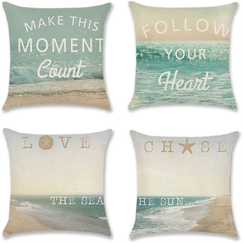 

Beach Scenery Linen Cushion Cover 45*45 Modern Sea Landscape Decorative Throw Pillow Case For Home Office Sofa Pillowcase Decor