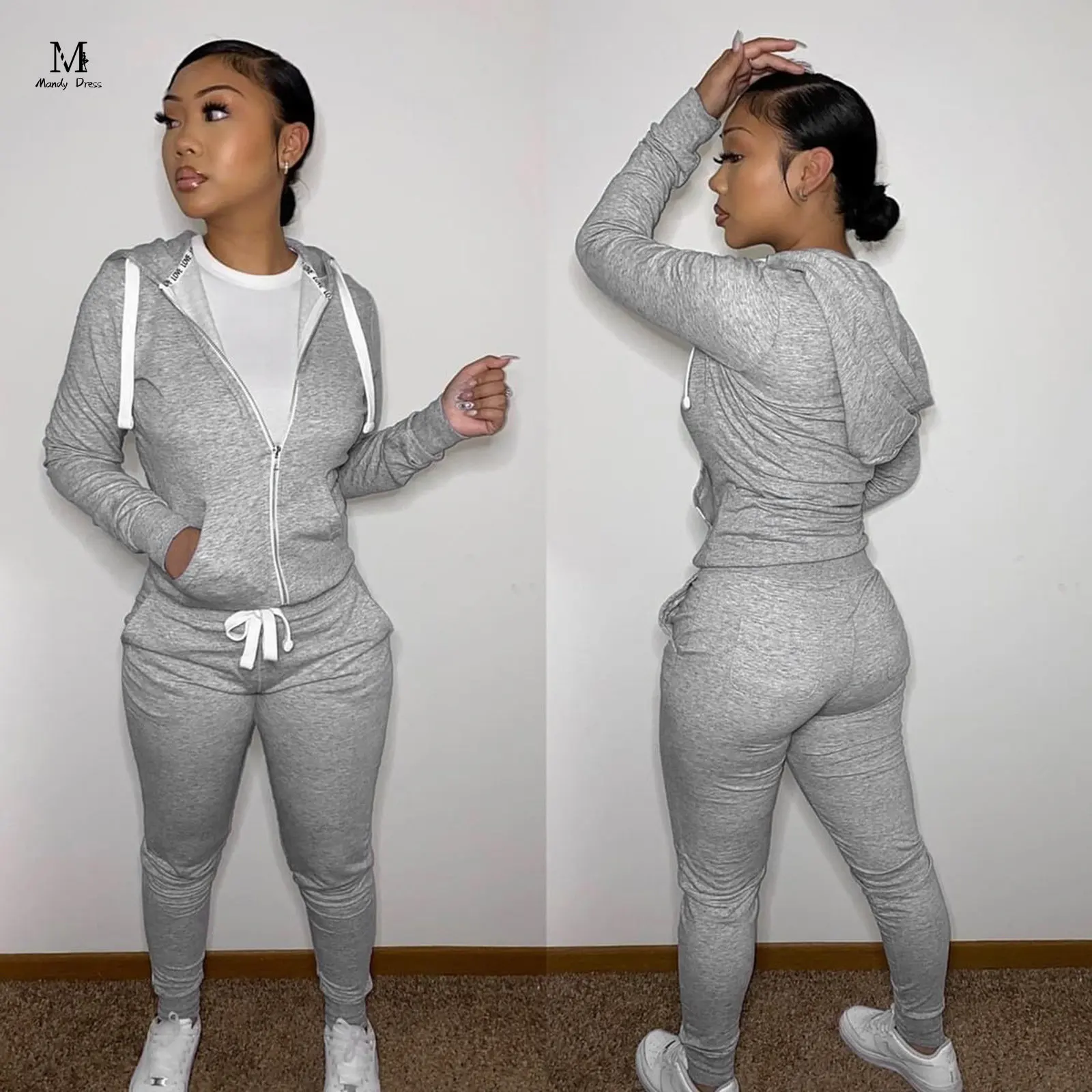 

New In Women Sweatsuit Two Piece Set Hooded Thick Jogger Gym Tracksuit Fall Winter Outfits Fitness Womens 2 Piece Sweat Suit